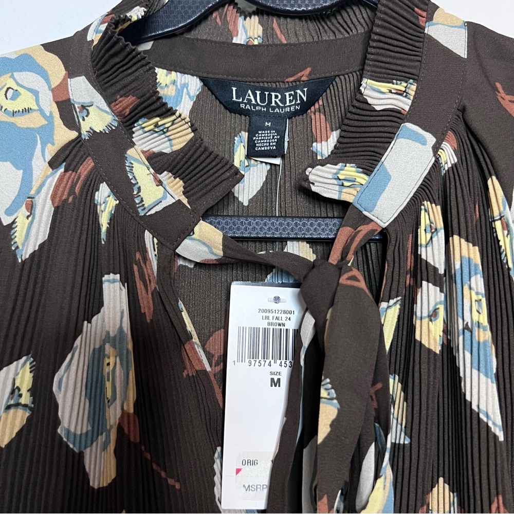 Lauren Ralph Lauren Women’s Floral Pleated Georgette Blouse Size: Medium - Picture 3 of 3
